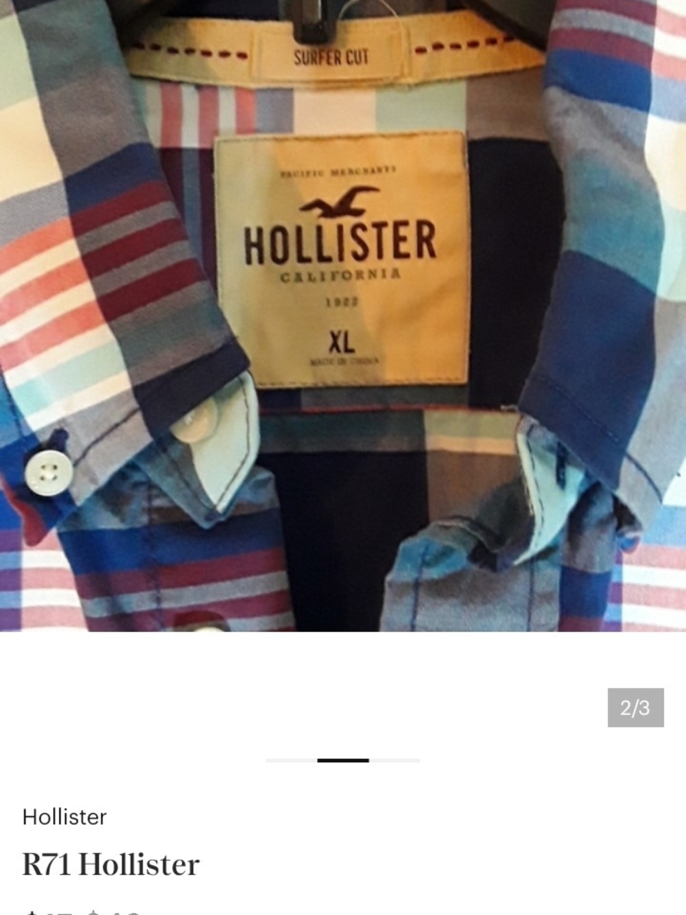 Hollister Multicolor Blue Plaid Short Sleeve Button-Up - Picture 2 of 3
